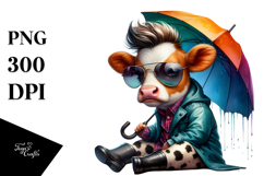 Cute Baby Cow with Umbrella PNG Product Image 1