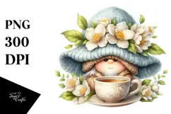 Cute Gnome with Big Hat and Jasmine PNG Product Image 1