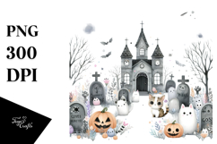 Cute Graveyard Halloween Image PNG Product Image 1