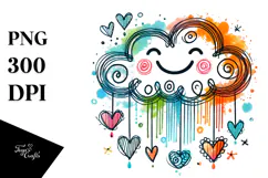 Colorful Cloud with Hearts, Vibrant PNG Product Image 1