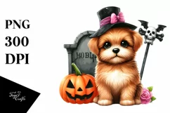 Vibrant Halloween Baby Dog | Watercolor Product Image 1