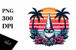 Retro Tropical Gnome Sunset Clipart Product Image 1