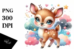 Colorful Baby Reindeer with Stars and Clouds | Clipart Product Image 3