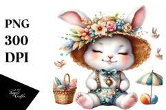 Whimsical Baby Rabbit at the Beach PNG Product Image 1