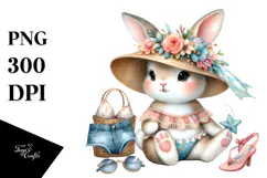 Whimsical Baby Rabbit at the Beach PNG Product Image 1