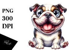 Cute Crazy Bulldog Watercolor Clipart Product Image 3