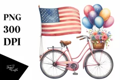 Vintage Bicycle Balloons USA Flag | Sublimation Clipart Product Image 3