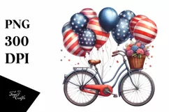 Vintage Bicycle Balloons USA Flag | Sublimation Clipart Product Image 1