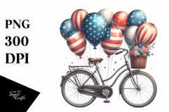 Bicycle with Balloons in USA Flag Colors | Watercolor Product Image 1