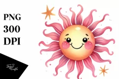 Smiling Pinkish Sun Watercolor PNG Product Image 1