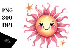 Smiling Pinkish Sun Watercolor PNG Product Image 1
