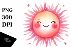 Smiling Pinkish Sun Watercolor PNG Product Image 1