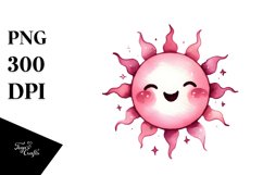 Smiling Pinkish Sun Watercolor PNG Product Image 1