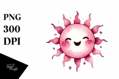 Smiling Pinkish Sun Watercolor PNG Product Image 1