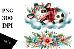 Vibrant Cute Baby Cow on Cloud Clipart Product Image 1