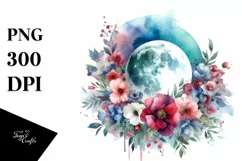Vibrant Moon with Flowers | Sublimation Clipart Product Image 1