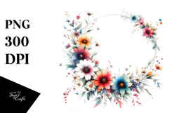 Colorful Daisy Floral Frame PNG Product Image 1