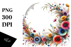 Colorful Daisy Floral Frame PNG Product Image 1