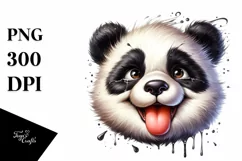 Funny Panda Portrait Smiling with Tongue Out | Watercolor Product Image 1