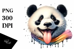Funny Panda Portrait Smiling with Tongue Out | Watercolor Product Image 1