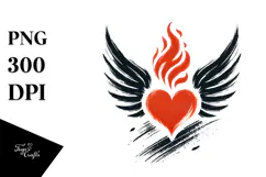 Simple Paintbrush Style Heart Wings Fire PNG Product Image 1