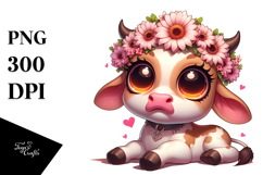Playful Baby Calf with Flower Crown PNG Product Image 1