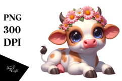 Baby Calf with Flower Crown PNG Product Image 1