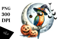 Parrot Halloween Moon Design, Transparent PNG Product Image 1