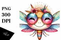 Dragonfly with Sunglasses | Vibrant Watercolor Clipart Product Image 1