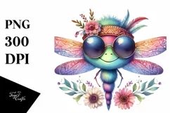 Dragonfly with Sunglasses | Vibrant Watercolor Clipart Product Image 1
