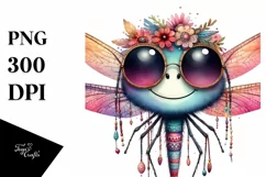 Dragonfly with Sunglasses | Vibrant Watercolor Clipart Product Image 1