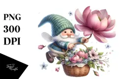 Cute Small Gnome with Large Magnolia PNG Product Image 1