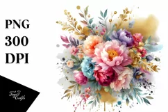 Colorful Bouquet Gold Foil Clipart Product Image 1