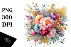 Colorful Bouquet Gold Foil Clipart Product Image 1