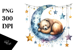Vibrant Bear on Moon Hanging Stars Boho Clipart Product Image 1