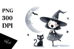 Whimsical Excited Witch with Cat Product Image 1