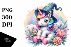 Baby Unicorn with Wizard Hat, PNG Product Image 1