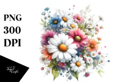 Colorful Watercolor Daisy PNG Product Image 1