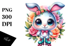 Goofy Cute Baby Bunny on Roller Skates, Transparent PNG Product Image 1