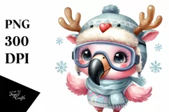 Flamingo with Reindeer Horns PNG Product Image 3
