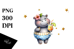 Cute Hippo in Beachwear PNG Product Image 1
