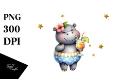 Cute Hippo in Beachwear PNG Product Image 1