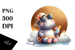 Cute Hippo in Beachwear PNG Product Image 1