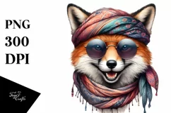 Fox with Silk Scarf | Detailed Watercolor Clipart Product Image 1