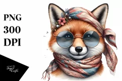Fox with Silk Scarf | Detailed Watercolor Clipart Product Image 3