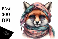 Fox with Silk Scarf | Detailed Watercolor Clipart Product Image 3
