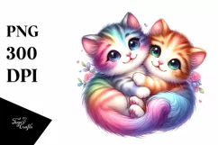 Cute Colorful Kitten Baby Smiling Watercolor Flower | Product Image 1