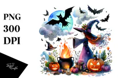 Witch Halloween Watercolor Clipart Product Image 1