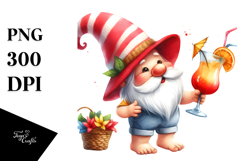 Whimsical Gnome Drinking a Cocktail in Summer, Transparent Product Image 1