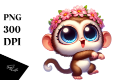 Ridiculously Cute Monkey with Flower Crown PNG Product Image 1